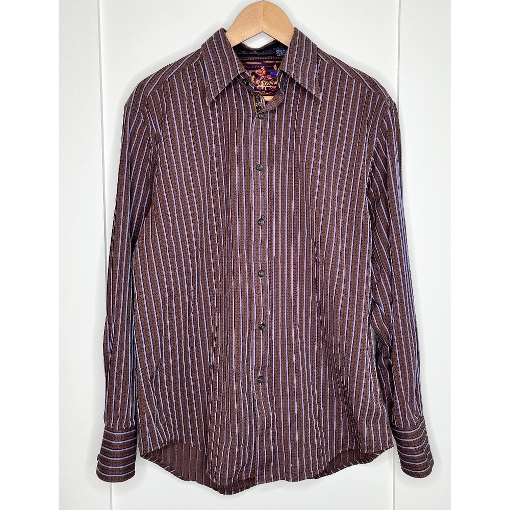 Robert Graham Button Down Shirt with Flip-Cuffs in Brown & Purple Stripes